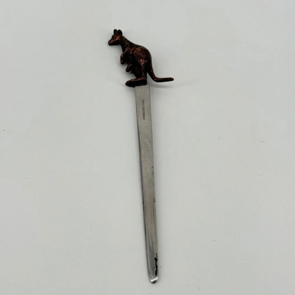 Vintage Letter Opener Kangaroo Joey Figural Stainless Steel Bronze Tone 981